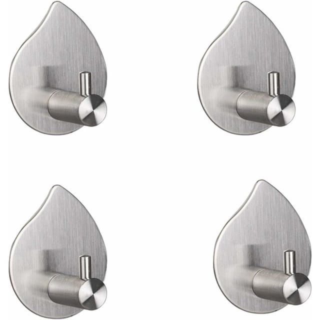 Handtuchhaken aus gebürstetem Edelstahl 304 zur Wandmontage [4 Stück] – Silber – Handtuchhalter im Design ohne Bohren für Badezimmer oder Küche –