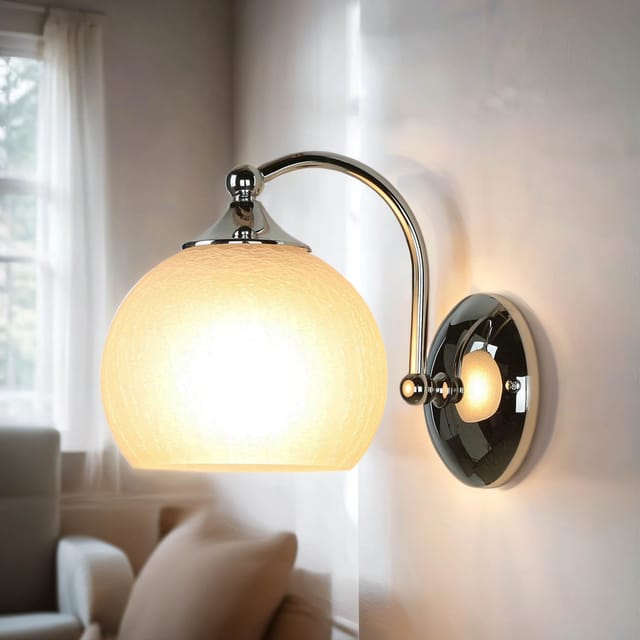 Wandleuchte E27 Weiß Chrom Glas Kugel Schirm Metall Modern Wandlampe