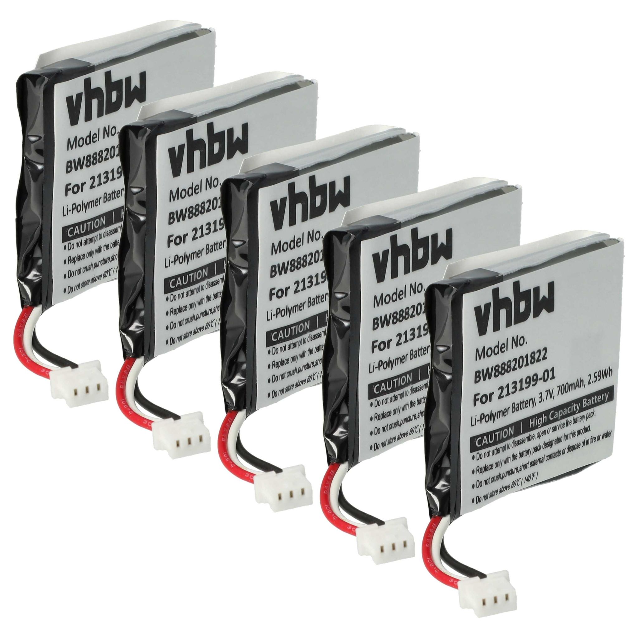 Vhbw 5x Akku Ersatz Für Plantronics 208769-02 208769-01, 213199-01 Für Wireless Headset Kopfhörer (650 Mah, 3,7 V, Li-polymer)
