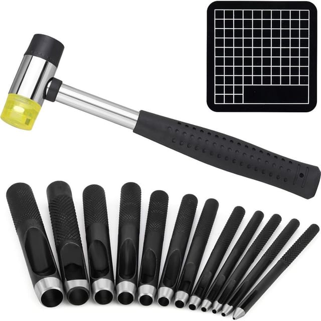 Lederlocher-set (1,0 Bis 10 Mm) – 12 Größen – Schnitzhammer Und Schneidematte – Rundlocher