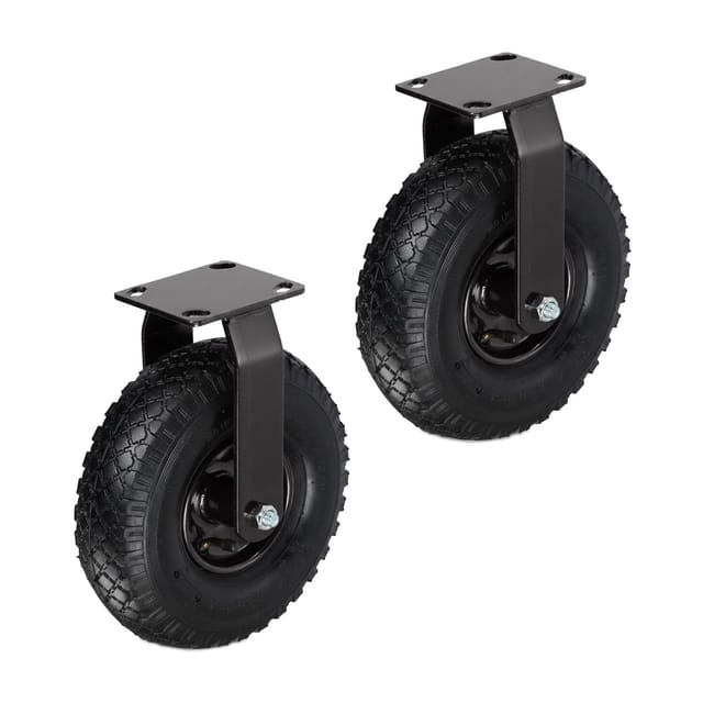Relaxdays Bockrolle 2er Set, 3.00-4, bis 120 kg, Gummi, Stahlplatte, luftbereift, Schwerlastrad, Gummirolle, schwarz