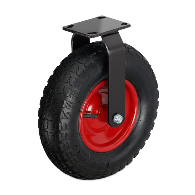 Relaxdays Bockrolle, 3.50-4, Traglast 120 kg, Gummi, Stahlplatte, luftbereift, Schwerlastrad, Gummirolle, schwarz/rot