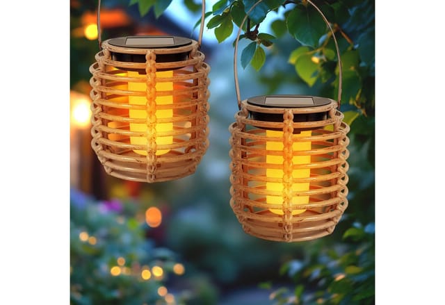 Solar Mini Leuchte in Rattan Optik 11 x 10 cm - 2er Set - LED Laterne klein zum Hängen oder Stellen