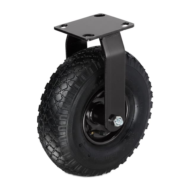 Relaxdays Bockrolle, 3.00-4, Traglast 120 kg, Gummi, Stahlplatte, luftbereift, Schwerlastrad, Gummirolle, schwarz