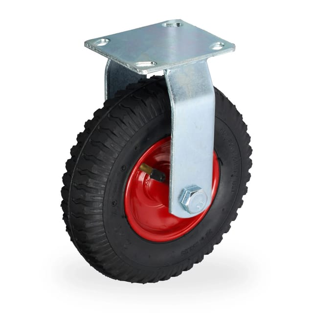 Relaxdays Bockrolle, 2.50-4, Traglast 120 kg, Gummi, Stahlplatte, luftbereift, Schwerlastrad, Gummirolle, schwarz/rot