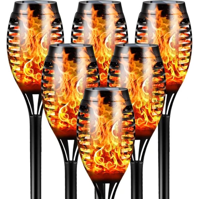 Solar-Fackeln, wasserdicht, 6er-Pack, 12 LEDs mit flackernder Flamme, Landschaftsdekoration, Dämmerungsbeleuchtung, Sicherheit für Garten, Terrasse
