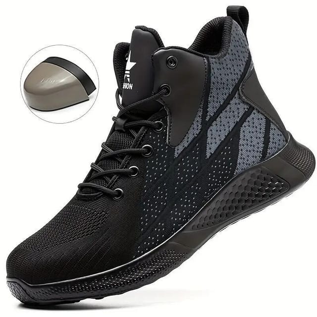 Sicherheitsschuhe mit Stahlkappe für Damen und Herren - Leichte und atmungsaktive High-Top-Industrieschuhe mit Durchtrittschutz, Schwarz-38.