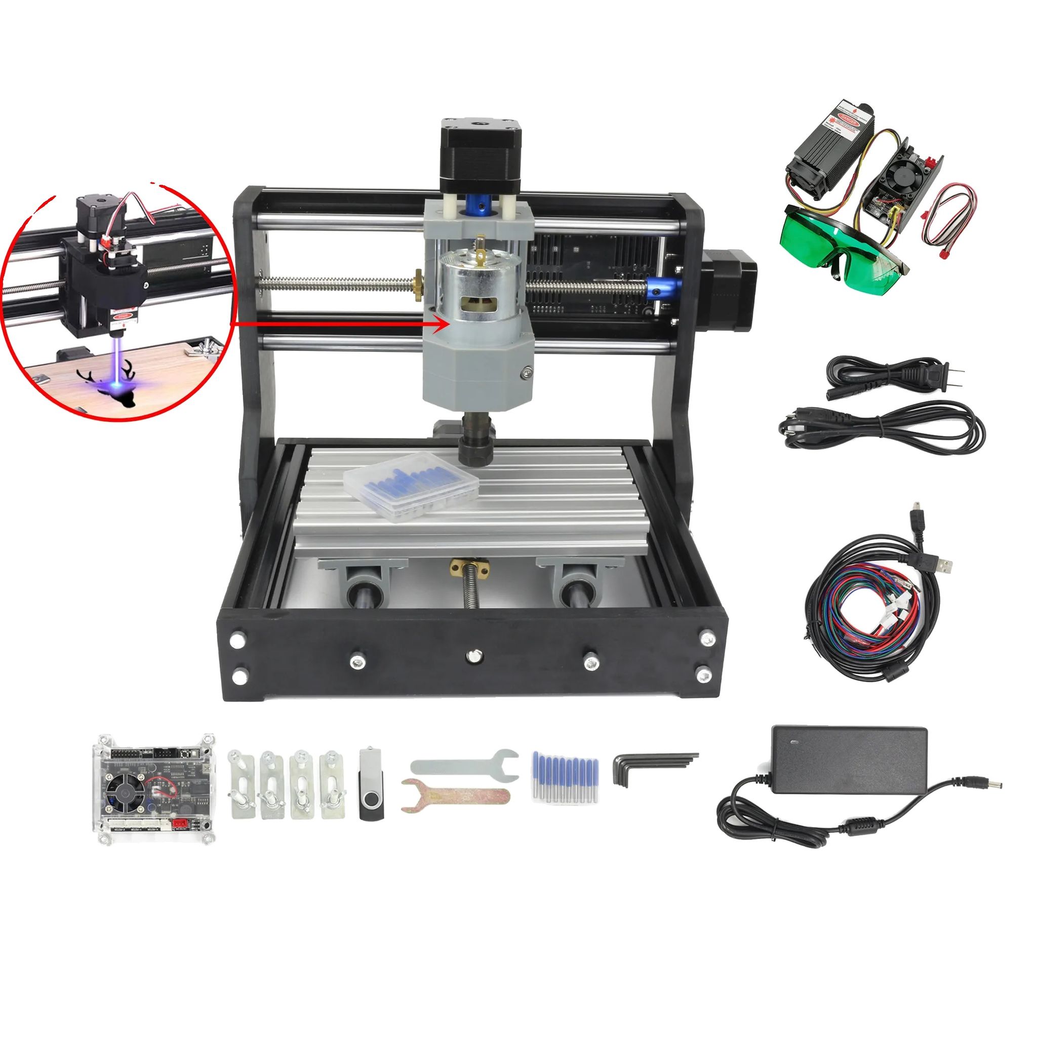 Diy-mini-cnc-maschine, 3 Achsen, Kompaktes Design, Mit 5,5-w-laser
