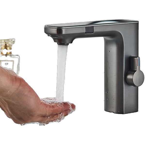 Berührungsloser Sensor-wasserhahn, Digitale Temperaturanzeige, Einfache Installation, Grau A