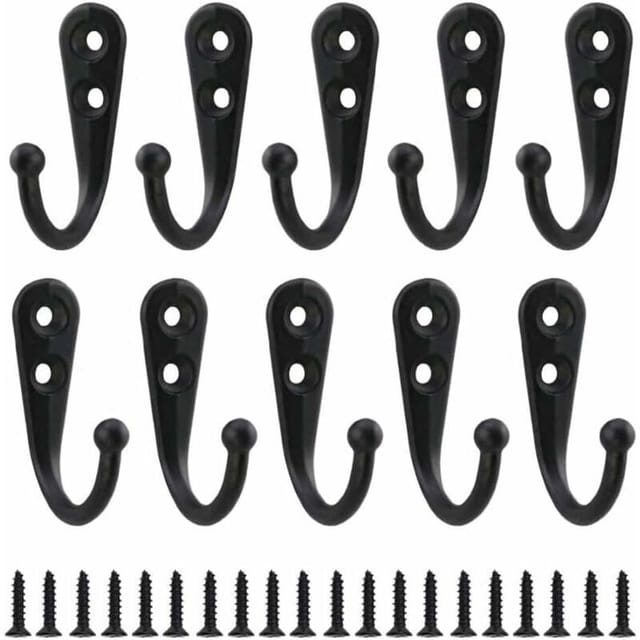 10 Stück Schlichte Schwarze Wandhaken Für Garderobe, Inklusive Befestigungsschrauben
