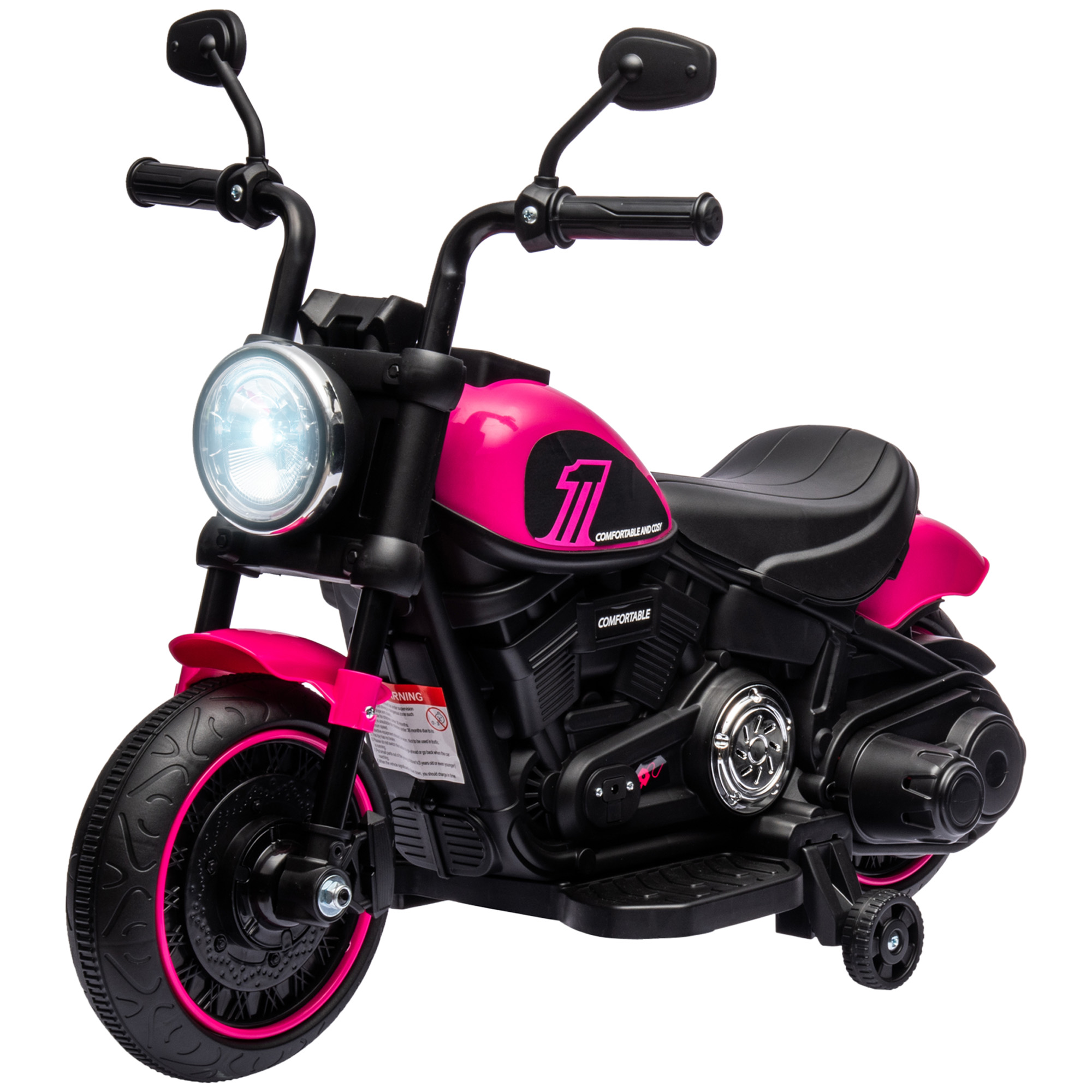 Elektrisches Motorrad Für Kinder Von 18 Bis 36 Monaten Mit Stützrädern Und Scheinwerfer, 76 X 42 X 57 Cm, Rosa Und Schwarz