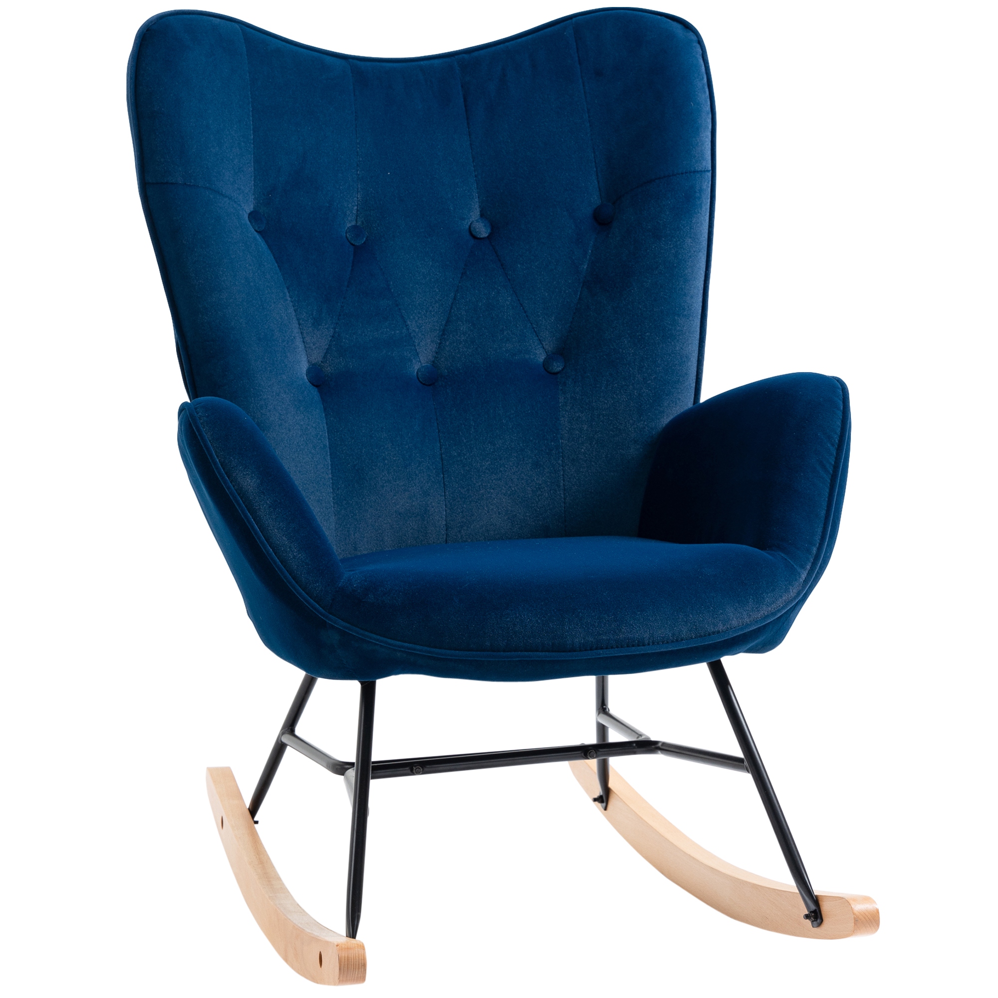 Homcom Schaukelstuhl, Bequemer Schaukelstuhl Zum Stillen, Gestell Aus Massivholz Und Metall, Blauer Samtbezug, Für Wohnzimmer, Schlafzimmer, Balkon