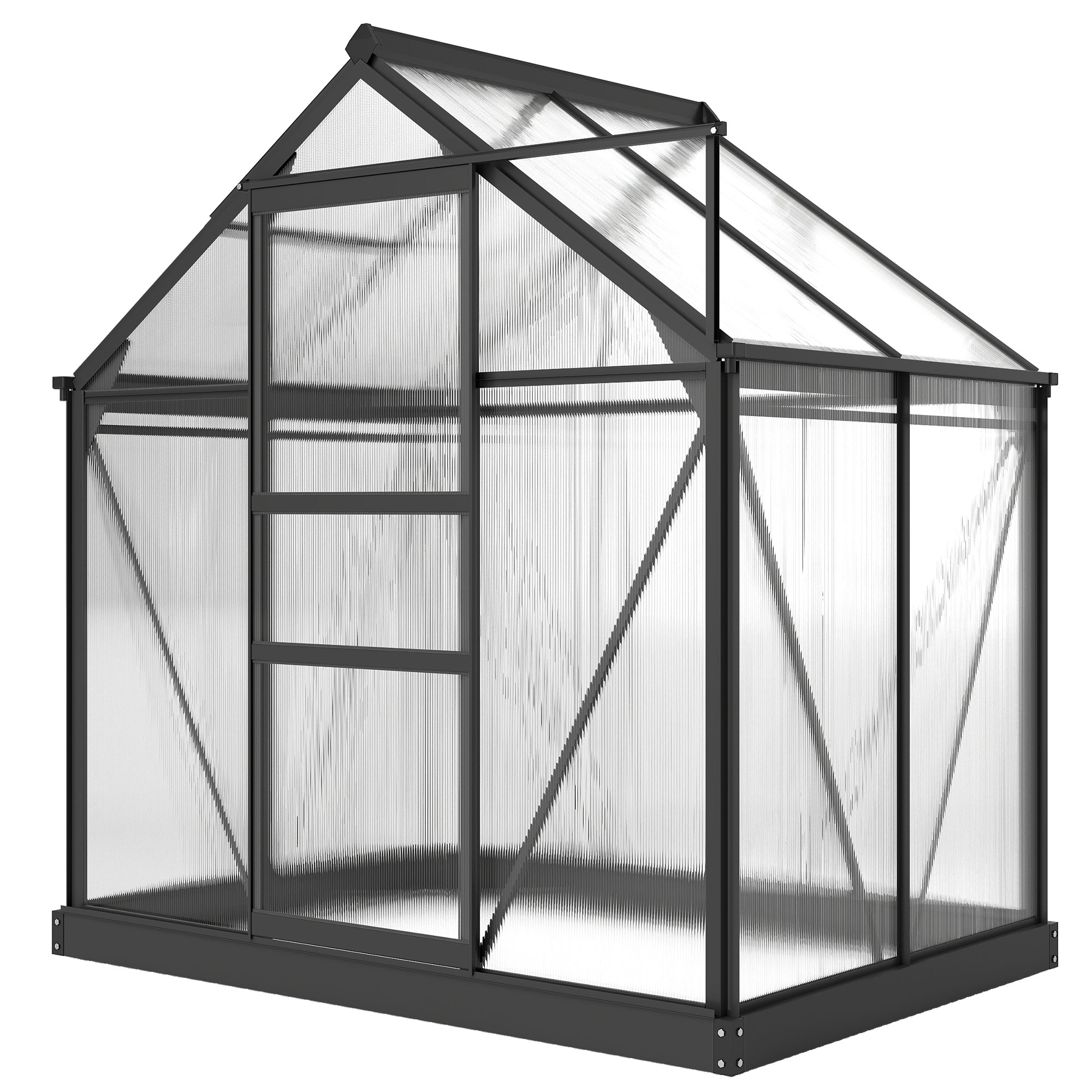 Gewächshaus Aus Polycarbonat, 190 X 132 X 201 Cm, Uv-beständig (30+), Stabiles Fundament, Dachrinne, Grau