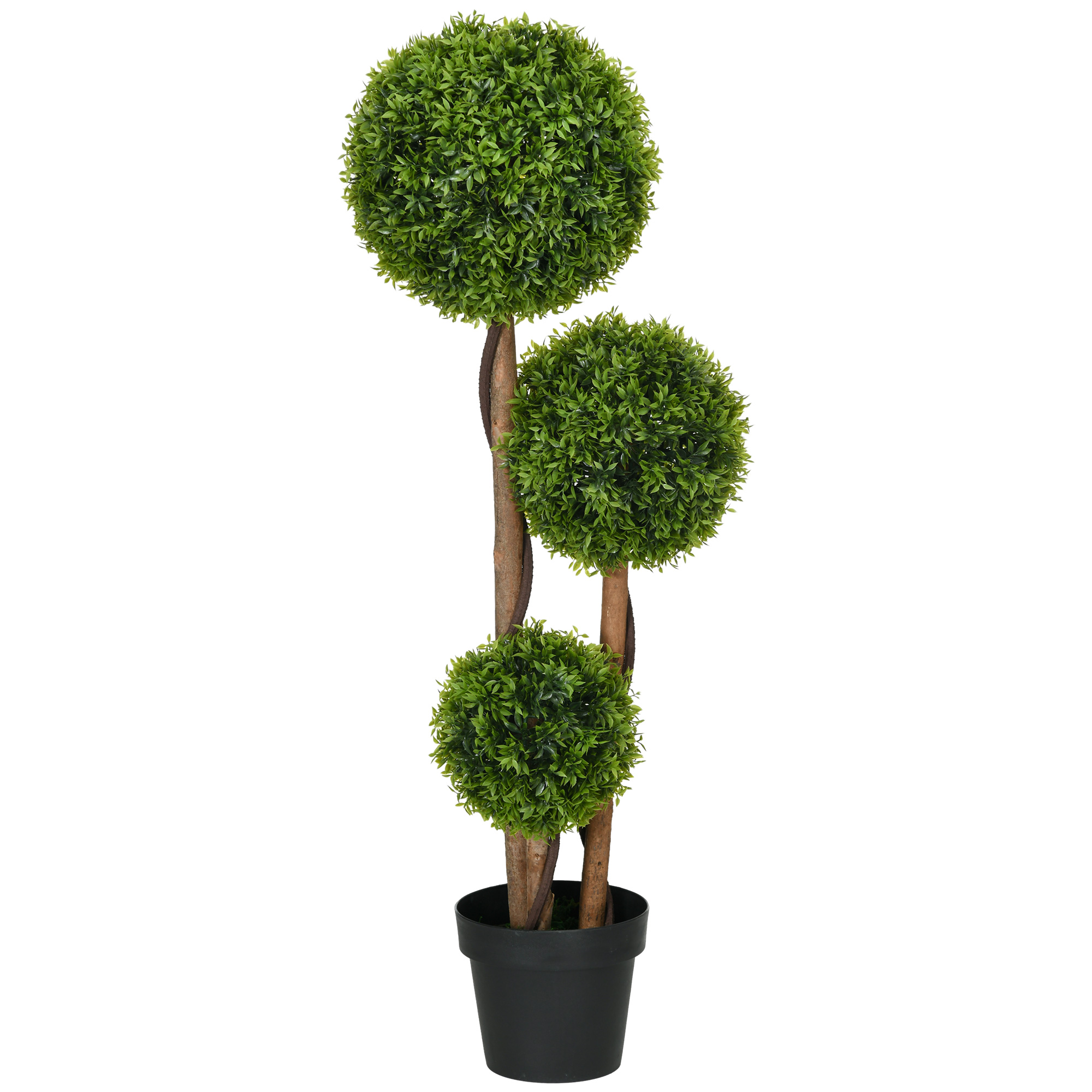 Künstlicher Grüner Buchsbaum, 110 Cm, Mit 3 Kugeln, Bambus Und Topf Inklusive, Für Drinnen Und Draußen