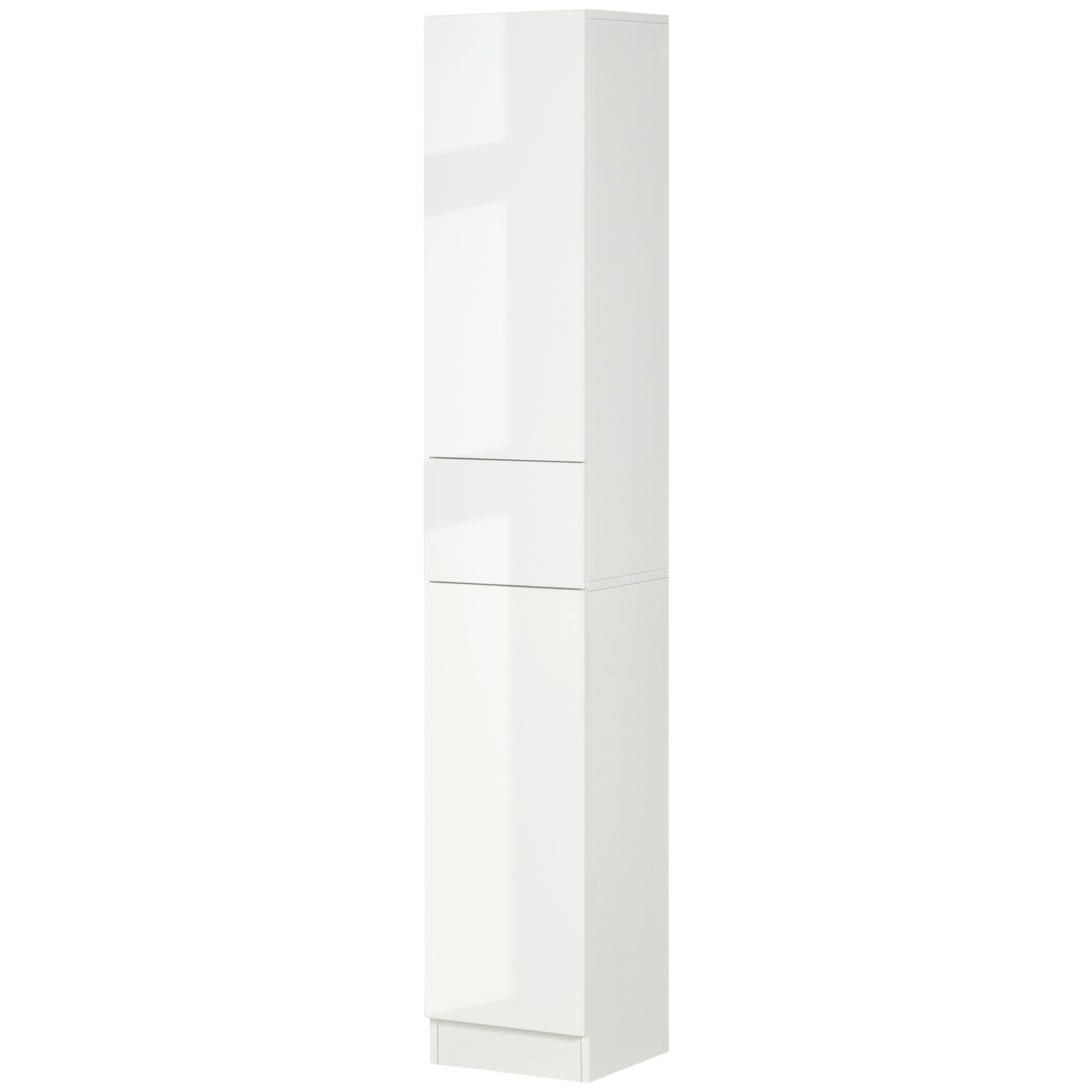 Moderner Badezimmerschrank Mit 2 Türen, 3 Einlegeböden Und 1 Schublade, Weiß Lackiert, 30 X 28 X 170 Cm