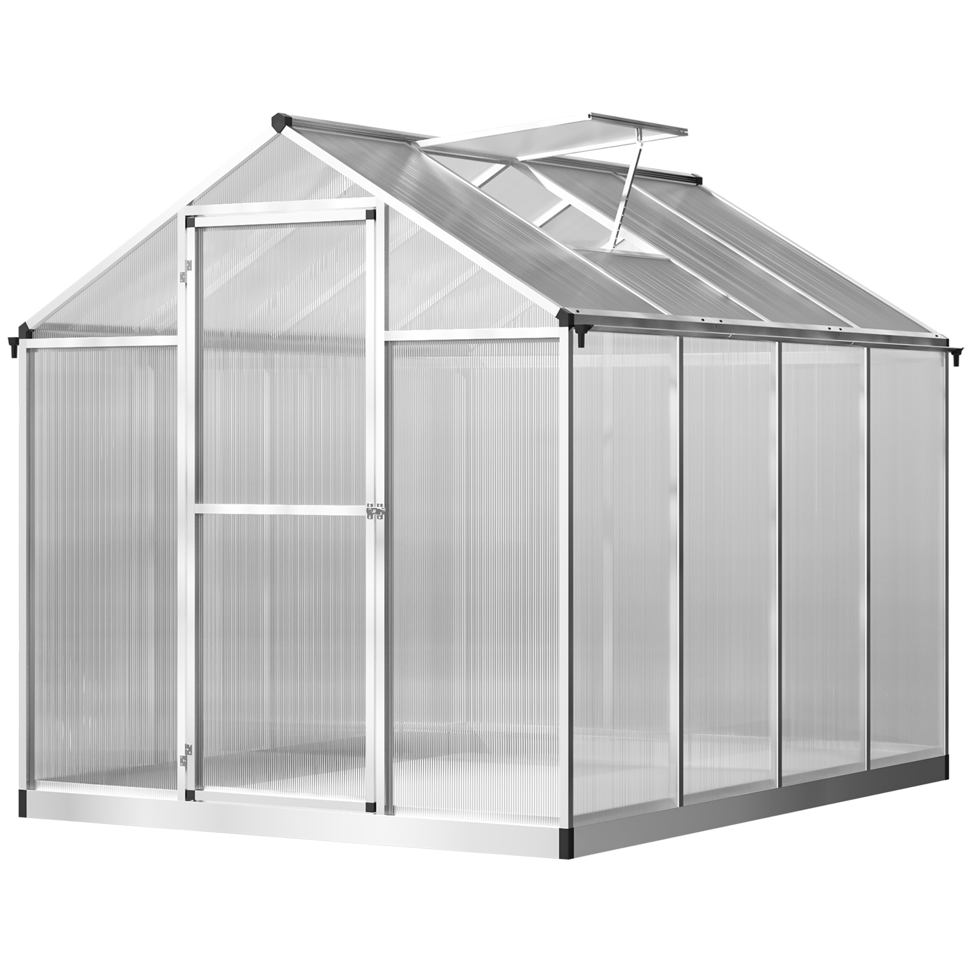 Outsunny Gewächshaus Aus Aluminium Und Polycarbonat, 4,6 M² (2,42 X 1,9 X 1,95 M), Mit Oberlicht Und Türriegel