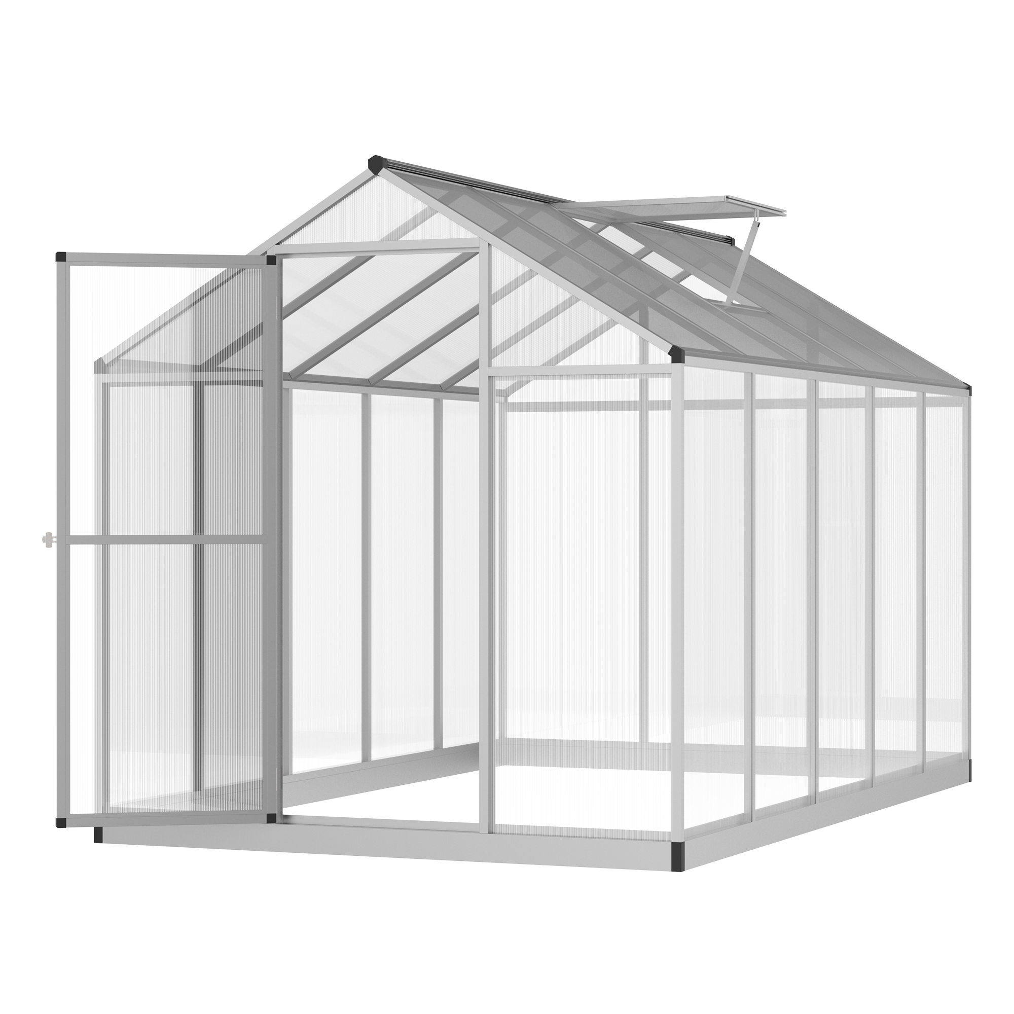 Gewächshaus Aus Aluminium Und Polycarbonat (3 X 2 M), 5,5 M², Mit Fundament, Oberlicht Und Abschließbarer Tür.