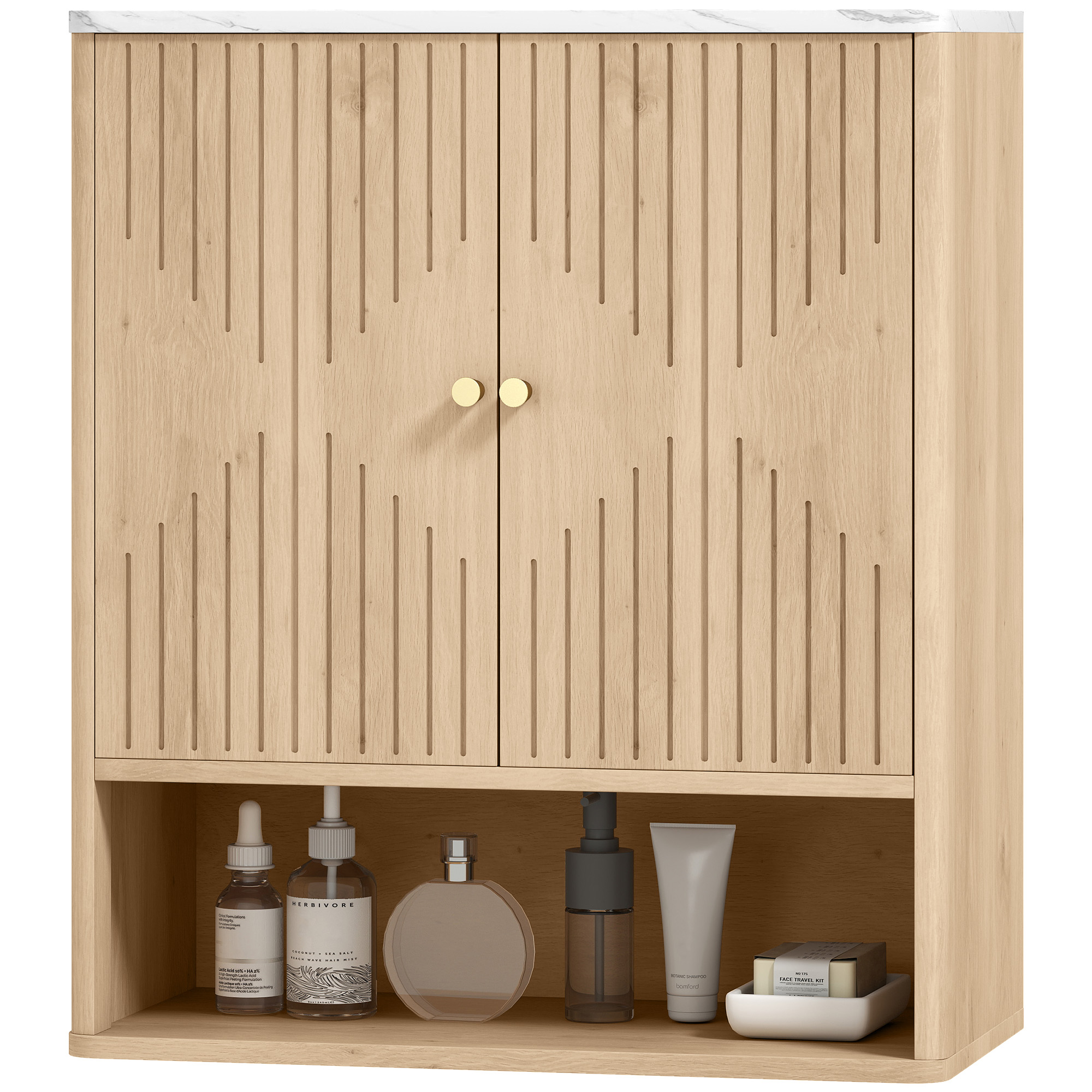 Badezimmer-wandschrank, Offenes Aufbewahrungselement Mit Verstellbarem Einlegeboden, 60 X 18 X 70 Cm, Eiche
