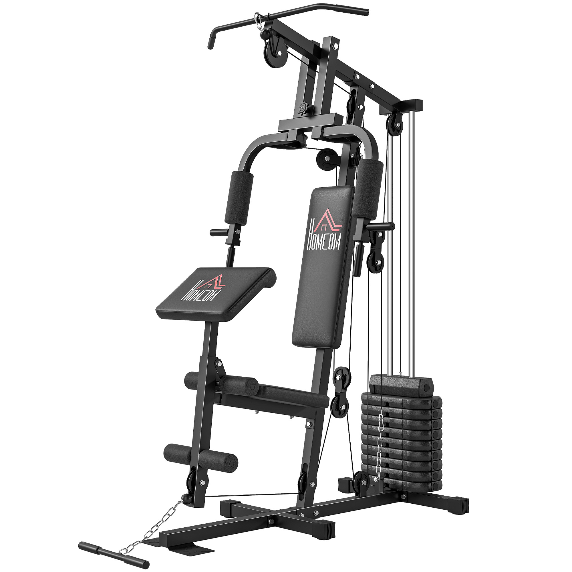 Multifunktionale Power Tower-krafttrainingsstation Mit Gewichten Bis 45 Kg Und Gepolsterter Bank, 135 X 103 X 210 Cm