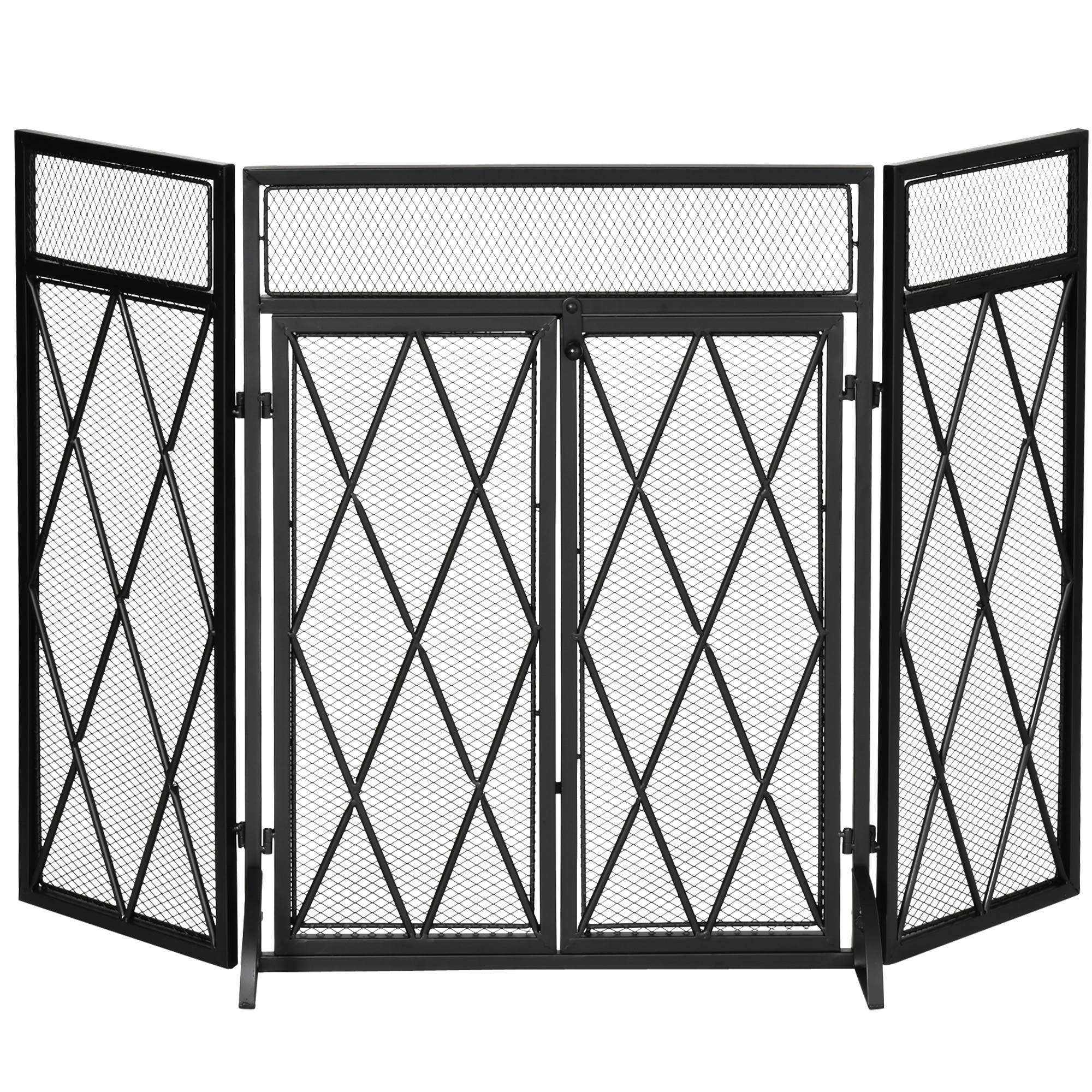Kaminschutzgitter 120 X 79 Cm – 3-teiliger, Faltbarer Sicherheitsschutz Mit Tür – Schwarzer Funkenschutz Für Kaminofen