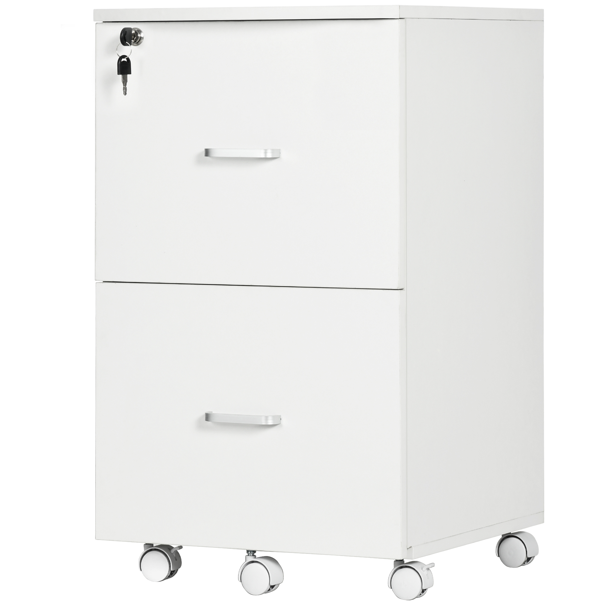 Schreibtisch Mit 2 Schubladen Und 5 Rollen, Aktenschrank Aus Mdf Und Spanplatte, 43 X 45 X 72 Cm, Weiß