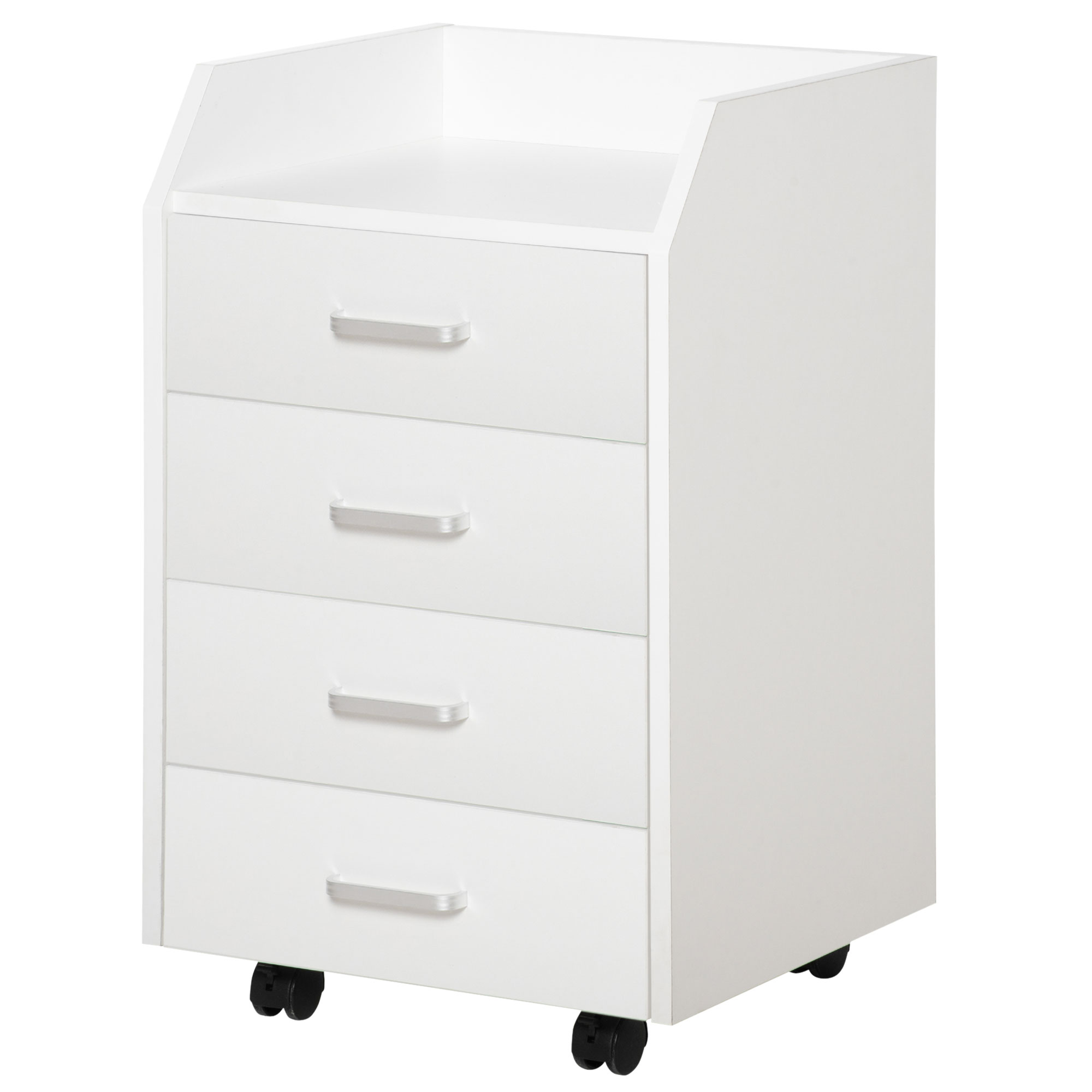 Rollbarer Bürocontainer Mit 4 Schubladen, Weiße Mdf- Und Spanplatte, 40 X 36 X 65 Cm