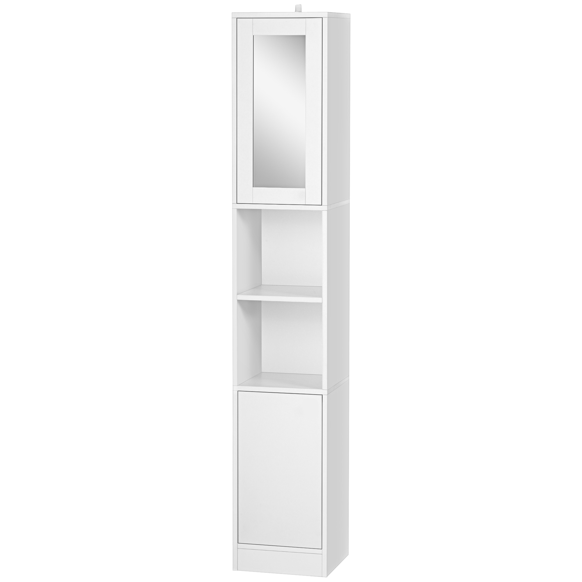 Hoher Badezimmerschrank Mit Spiegel, 2 Türen, Verstellbare Einlegeböden, 30 X 28 X 170 Cm, Weiß