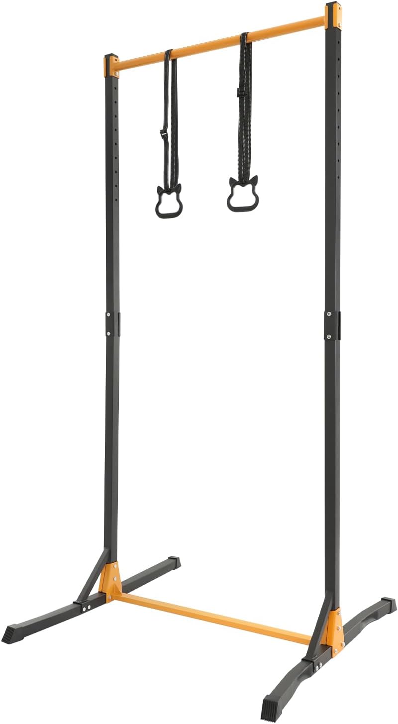 Klimmzugstation Mit 2 Widerstandsbändern, Höhenverstellbar Von 160 Bis 215 Cm, 400 Kg Belastbarkeit, Multifunktionaler Fitnessturm, Freistehende Dip-station