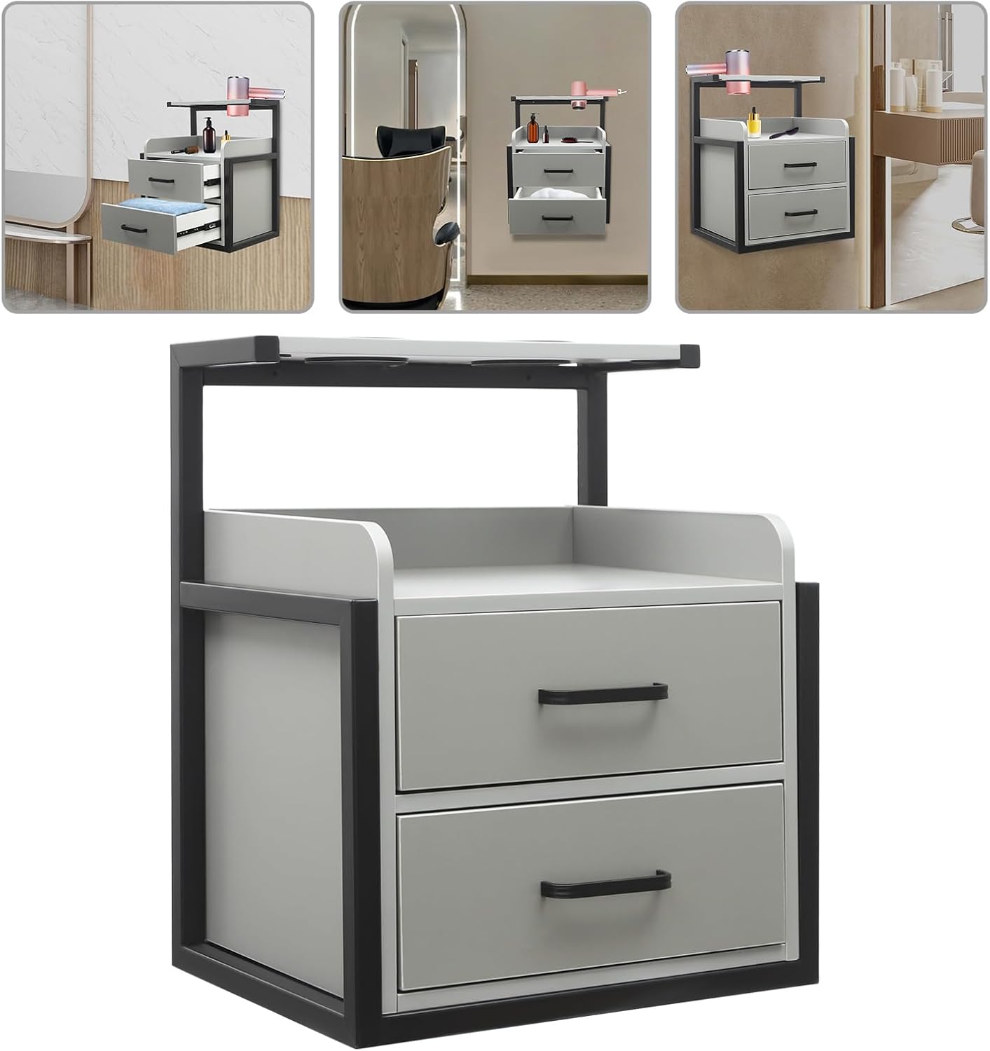 Wandschrank Für Den Wohnbereich, 40 X 30 X 48 Cm – Geeignet Als Wohnzimmermöbel, Styling-station, Frisierplatz Oder Werkzeugschrank Für Spas, Friseursalons Usw. (schwarz Und Grau)