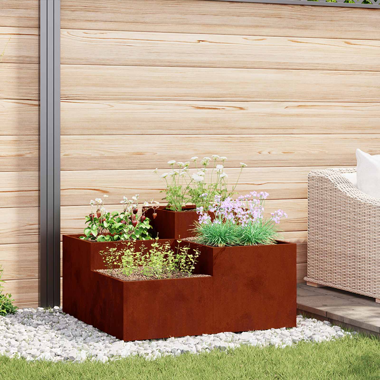 Gartenblumentopf Rostig 100 X 100 X 48 Cm Wetterfeststahl