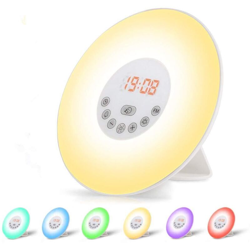 [neuwertig]beleuchteter Radiowecker, Led-nachttischlampe, Touch-bedienung, Sonnenaufgangs- Und Sonnenuntergangssimulation, 10 Helligkeitsstufen, Schlummerfunktion, 6 Naturgeräusche, 7-farbiges Nachtli