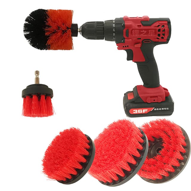 Reinigungsbürsten-set, 5-teilig: Bohrmaschinenbürste, Schraubendreherbürste, Leistungsstarke Bohrmaschinenbürste Für Fliesen, Küche, Böden, Auto, Badewanne, Rot