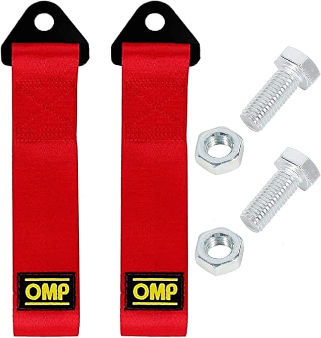 Aougo - 2 Stück Nylon-Abschleppseile, Rennwagen-Abschleppgurt, Sport-Abschleppgurt, für die vordere hintere Stoßstange des Fahrzeugs (rot)