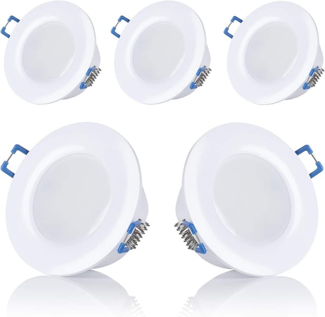 Set Mit 5 Led-einbaustrahlern Für Badezimmer, Ip44, 230 V, Ultraflach, 5 W, Erhältlich In Warmweiß Und Kaltweiß, Rund, Weiß, Für Badezimmer, Öffnungsdurchmesser: 75–80 Mm [energieklasse F] (warm). Wei