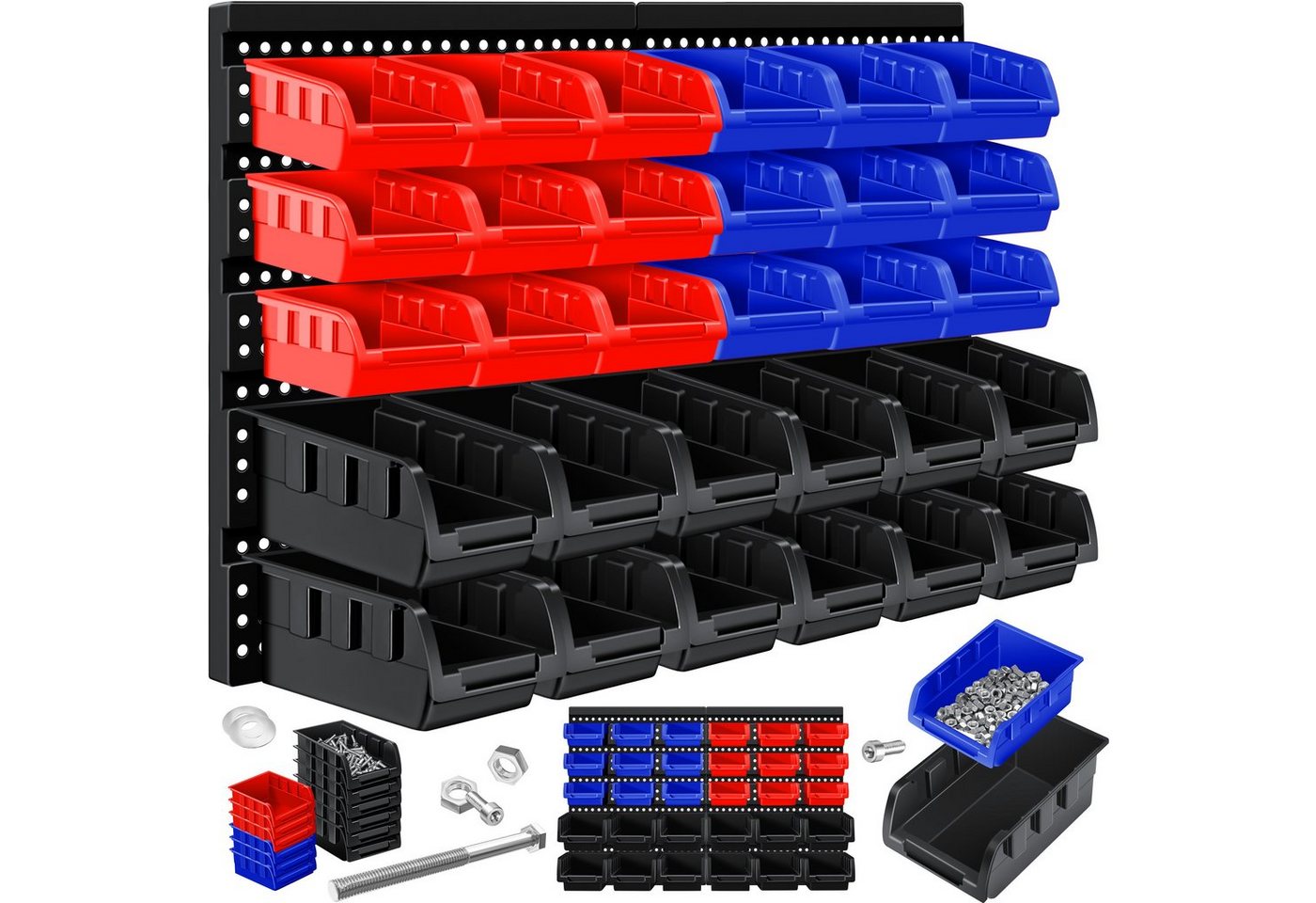Stapelboxen Wandregal 32tlg Box Sichtlagerkästen Schüttenregal Steckregal Schwarz/Blau/Rot - Masko Bild 2