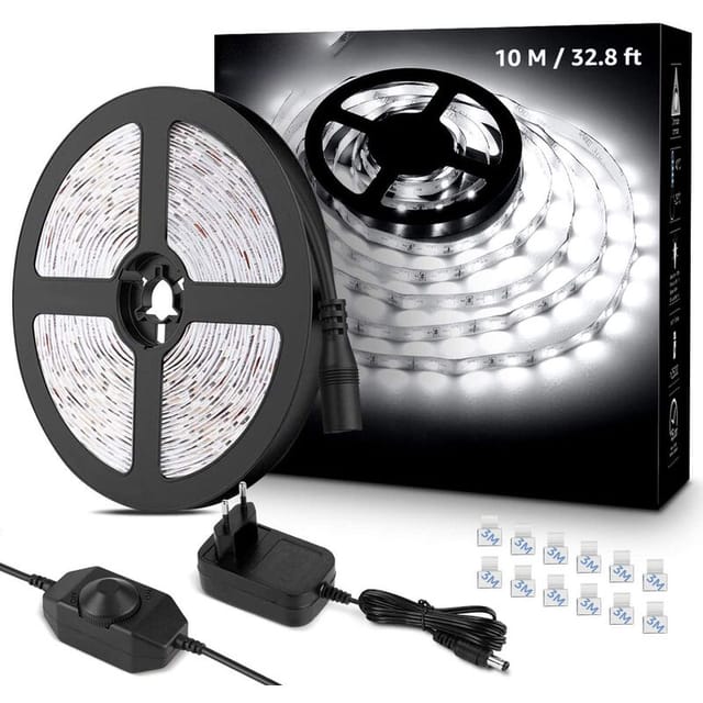 Led-lichtleiste 10 M, 600 Leds Smd 2835 Led Kaltweiß 6000 K Led-lichtleiste, 16 W 2300 Lm Lichtleiste Für Möbel, Treppen, Schlafzimmer, Küche (2 Rollen À 5 Meter)