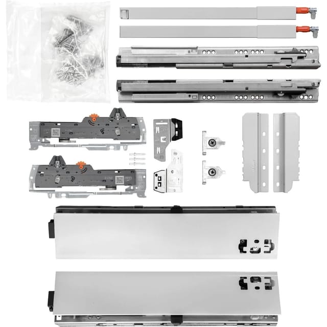 Blum Schubladenschienen tandem set Zargenhöhe 83mm inkl. Reling 195mm, mit tip-on blumotion, 30kg, NL400mm, grau, bis KB600mm