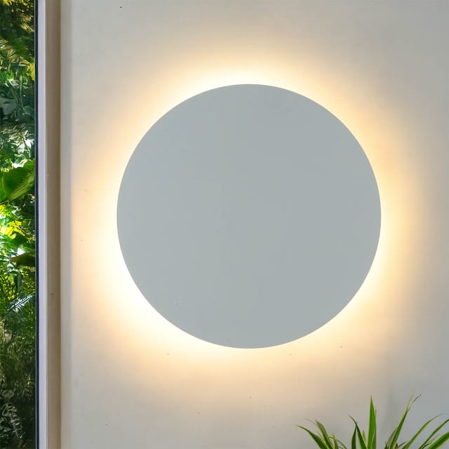 Licht-erlebnisse - Weiße Wandleuchte rund ø 30 cm flach Metall Modern indirektes Licht Wandlampe