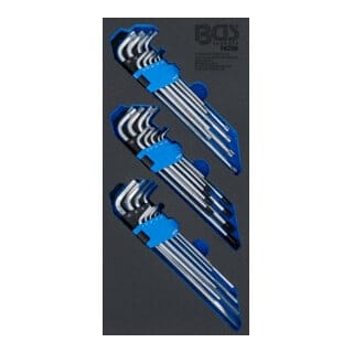 Bgs Technic - Werkstattwageneinlage 1/3: Winkelschlüssel-Satz extra lang T-Profil (für Torx), T-Profil (für Torx) mit Bohrung, Innensechskant 27-tlg.