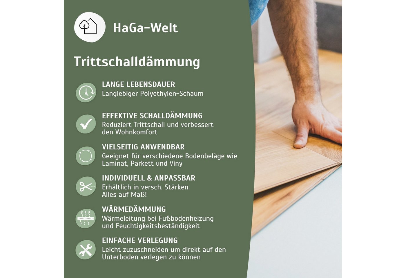 Haga - Trittschalldämmung PE-Schaumfolie für Laminat 1,25m Breite 3mm Stärke (Meterware) Bild 5