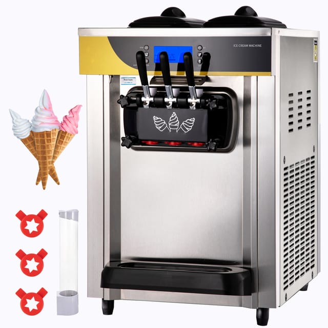 Mophorn - Commercial Ice Cream Maker 22-30l/h 2200w Soft Serve Maschine 2x6l Hopper 2l Zylinder Lcd-panel, Gefrorener Joghurt Maker Für Restaurant Snack Bar, Silber