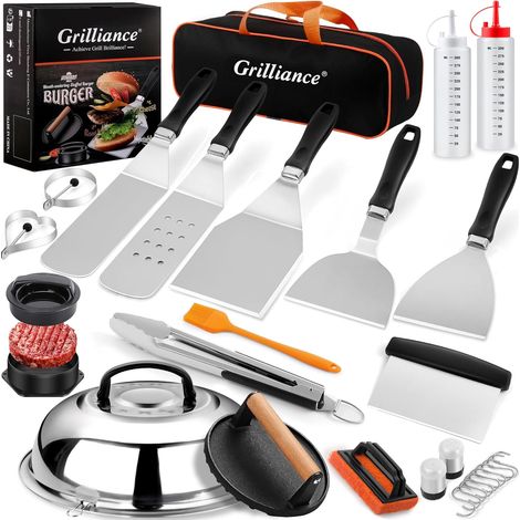27-teiliges Plancha-spatel-zubehör Für Herren, Teppanyaki-grill-edelstahl-grillbesteck-set, Hibachi-smasher-burger-geschenkset Mit Hamburgerpresse, Blackstone Kochkuppel -