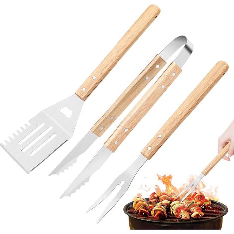 Grillbesteck-set, Grill, Grillzubehör Aus Edelstahl Mit Grillzange, Pfannenwender, Gabel, -