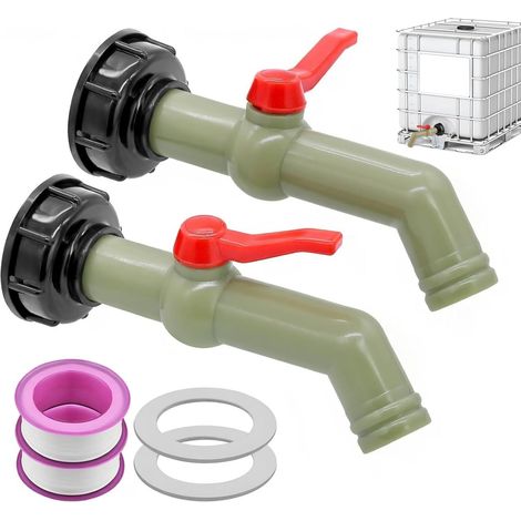 Set Mit 2 Tankhähnen (1000 L), Ventil Mit 3/4"-kunststoffadapter, S60x6 Ibc-regenwassernutzungsanschluss, 45°-durchflussventil, 1000 Liter, Für Den Garten