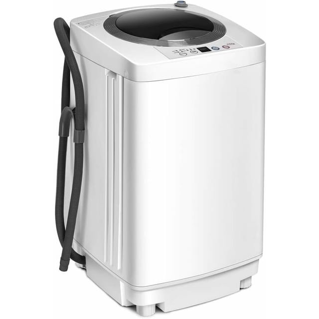 COSTWAY Waschmaschine Waschvollautomat, Mini Waschmaschine mit Pump, Schleuder, Display / 3,5kg / 240W/ 43×43×75cm / Weiß / 240W