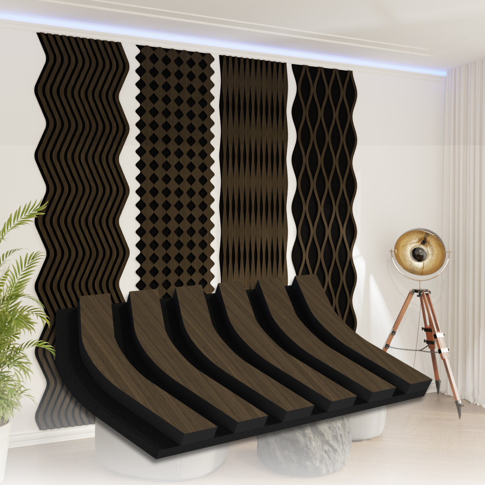 Akustiko Akustikpaneele Shaped Musterstücke 30x21xcm Mdf Holz Wandpaneele Lamellen Holzpaneel Echtholzfunier 21mm Filz: Chevron, 1 Stück - 30 X 21 Cm