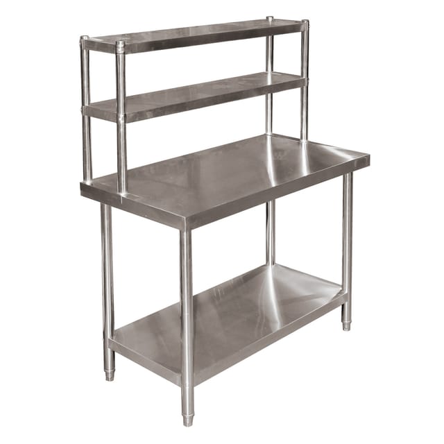 Wiltec - Edelstahl Arbeitstisch 120x60x145cm Gastro Tisch mit zweistöckigem Regal und höhenverstellbaren Tischfüßen für die Küche