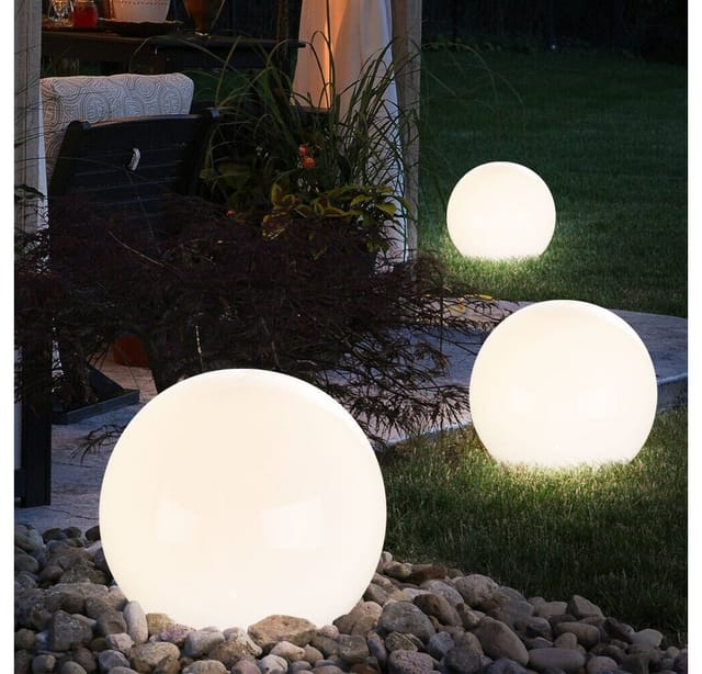3er Set led Außen Solar Kugel Leuchten Garten Beleuchtung Rasen Blumenbeet Steck Lampen 20, 25 und 30 cm