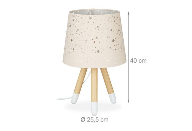 Tischlampe Kinderzimmer, Nachttischlampe für Mädchen, E14, runder Stoffschirm mit Sternen, 40 cm hoch, rosa - Relaxdays