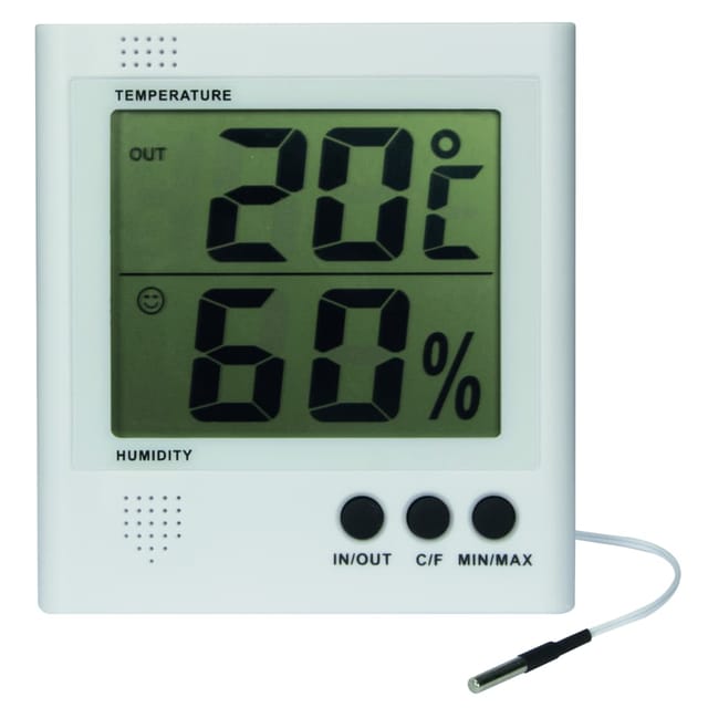 Velleman Digitales Thermo-/Hygrometer, großes LCD, Innentemperatur und -feuchtigkeit, Batterieanzeige, Speicherfunktion, Gefrierpunktalarm